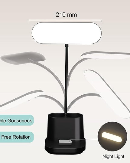 YOUKOYI LED Desk Lamps for Kids, Small Desk Lamps with Pen Holder, 3600mAh Battery Operated Desk Lamp 3Color Modes Stepless Dimming Cute Desk Lamp, Gooseneck Desk light for Home Office, Reading, Study - LeafyLoom