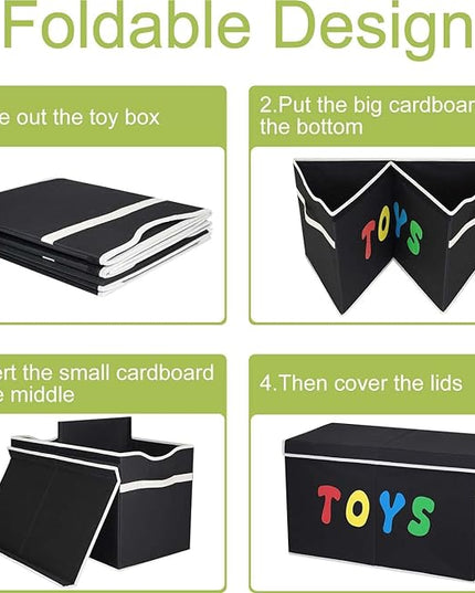 Toy Box Chest, Collapsible Sturdy Storage Bins with Lids, Extra Large Kids Toy Storage Organizer Boxes Bins Baskets for Kids, Boys, Girls, Nursery Room, Playroom, Closet (BLACK) - LeafyLoom