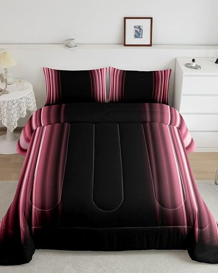 Feelyou Abstract Ombre Comforter Set Kids Teens Pink Black Bedding Set Room Decor 3Pcs Full Size,Reversible Black Boys - LeafyLoom