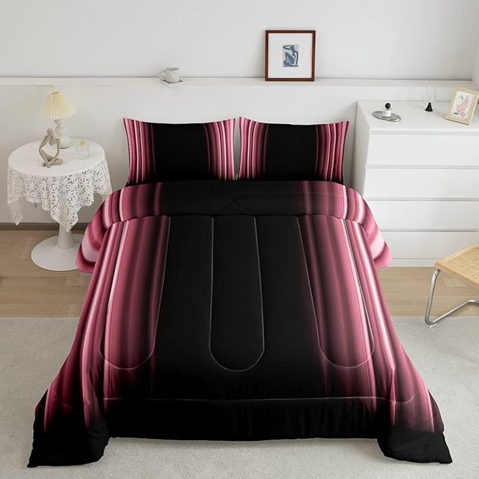 Feelyou Abstract Ombre Comforter Set Kids Teens Pink Black Bedding Set Room Decor 2Pcs Twin Size,Reversible Black Boys - LeafyLoom