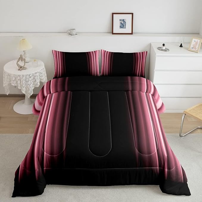 Feelyou Abstract Ombre Comforter Set Kids Teens Pink Black Bedding Set Room Decor 3Pcs King Size,Reversible Black Boys - LeafyLoom