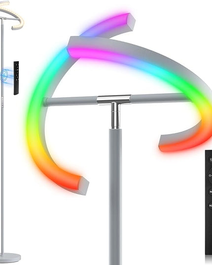 Silver Gray RGBCW Floor Lamp, Bright Color Changing RGB Standing Lamp, Modern Stepless Dimmable LED Tall Lamp with Remote Control, 20W 3000-6000K Floor Lamps for Living Room, Bedroom, Office - LeafyLoom
