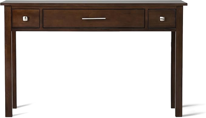 SIMPLIHOME Avalon SOLID WOOD Contemporary 47 Inch Wide Writing Office Desk in Dark Tobacco Brown, For the Office Desk, Writing Table, Workstation and Study Table - LeafyLoom