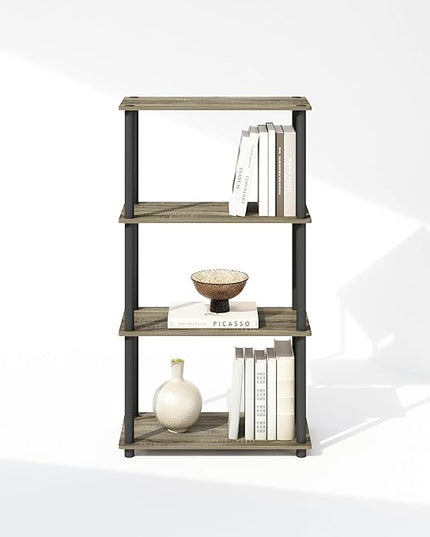 Furinno Turn-N-Tube 4-Tier Multipurpose Shelf Display Rack, Shelving Unit, Bookcase, French Oak/Black - LeafyLoom