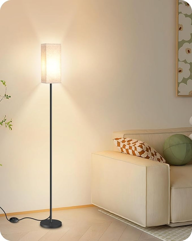 Floor Lamp, Pole Lamp with Foot Switch, Modern Standing Lamp Lampshade, Minimalist Freestanding Lamp (Bulb Not Included), for Living Room, Bedroom Office FCC Listed, Black and Beige E07LD05 - LeafyLoom