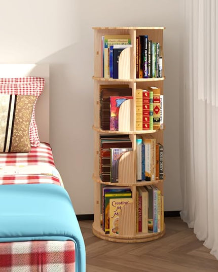 4 Tier Rotating Bookshelf, 360 Display Spinning Bookshelf, Rotating Bookcase for Kids&Adults, Wood Bookshelf for Bedroom, Living Room, Study Room - LeafyLoom