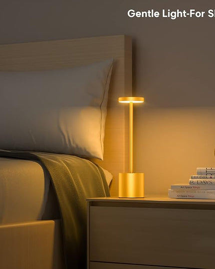 Rechargeable Cordless Table Lamp, 10.25in Small Outdoor Portable Battery Operated Desk Lamps 2 Levels Dimmable Powered Night Light for Dining Restaurant Bar Garden Patio Bedroom Gold 2pack - LeafyLoom