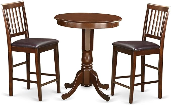 East West Furniture EDVN3-MAH-LC Eden 3 Piece Counter Height Set Contains a Round Dining Room Table with Pedestal and 2 Faux Leather Upholstered Chairs, 30x30 Inch - LeafyLoom