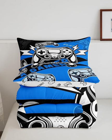 Erosebridal Twin Comforter Set for Boys Girls Kids,Gamer Comforter Sets for Boys Teens Video Game Bedding Set,Gaming Console Comforter Bedroom Decor Blue Black 2Pcs - LeafyLoom