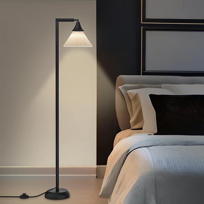Floor Lamp for Living Room, Bendable Head Linen Shade Floor Lamps, 3 Color Temperature Footswitch Stand Light, Modern Pole Lamp for Living Room Bedroom, 9W Bulb Included - LeafyLoom
