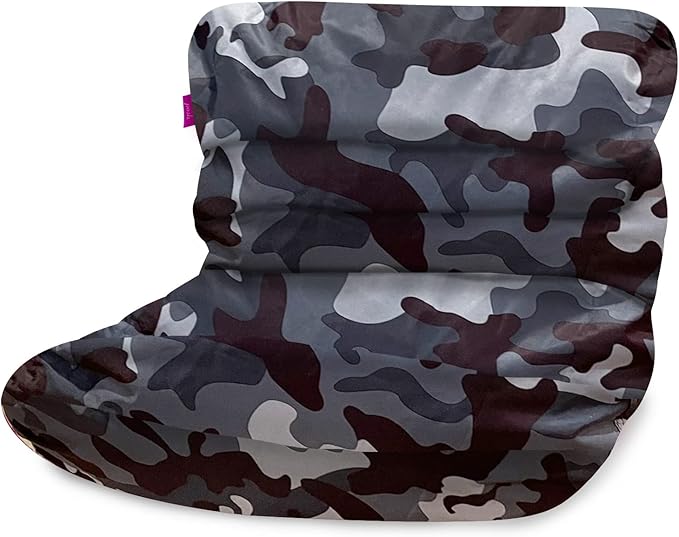 Posh Creations Structured Comfy Bean Bag Chair for Gaming, Reading and Watching TV, Laguna Lounger, Nylon - Camo Dark and Black Gray - LeafyLoom