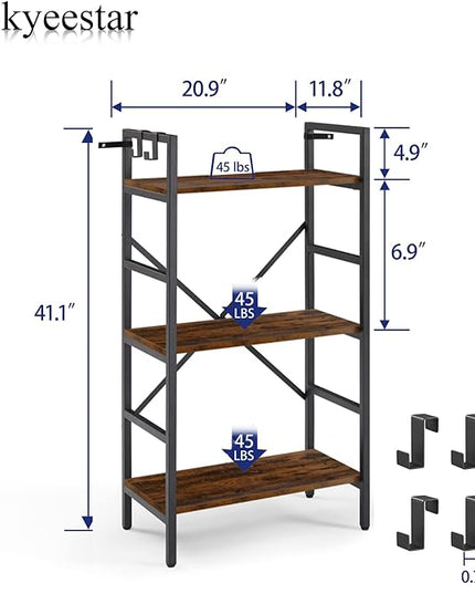 3 Tier Bookshelf, Bookcase Shelf Storage Organizer, Modern Book Shelf for Bedroom, Living Room and Home Office, Wood & Metal (Rustic Brown) - LeafyLoom