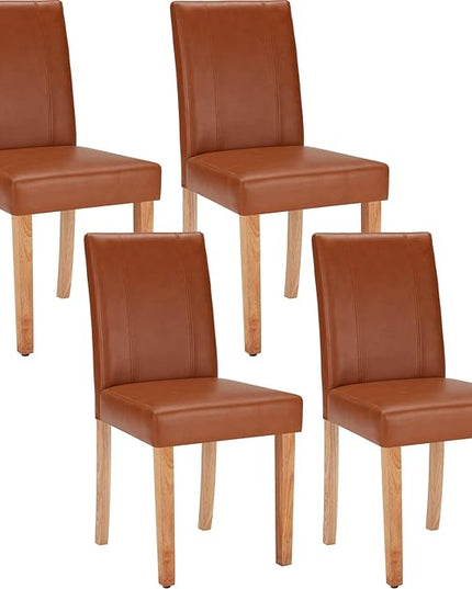 Soohow Upholstered Set of 2, Indoor Room Armless Kitchen Table Parson Chairs Set of 4 with Solid Wood Legs, Dining Chiar 4pcs, Brown Leather - LeafyLoom