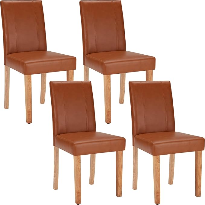 Soohow Upholstered Set of 2, Indoor Room Armless Kitchen Table Parson Chairs Set of 4 with Solid Wood Legs, Dining Chiar 4pcs, Brown Leather - LeafyLoom