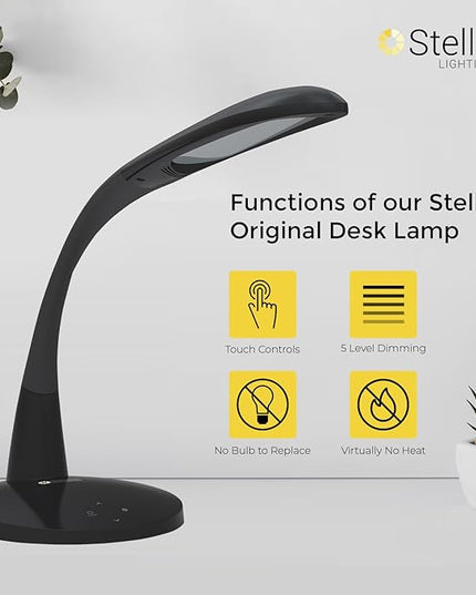 Stella Original Premium 10W LED Desk Task Lamp - Black - Adjustable Dimmable Low Vision Natural Table Light - Bright Macular Degeneration Aid Lighting-Hobby, Crafting, Sewing, Artist, Reading, Office - LeafyLoom