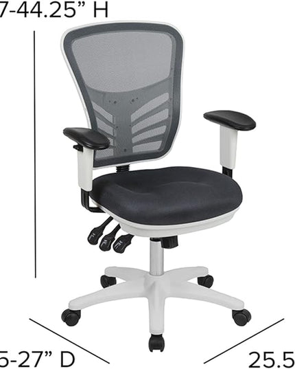 Flash Furniture Nicholas Mid-Back Swivel Office and Gaming Chair, Ergonomic Mesh Office Chair with Adjustable Lumbar Support and Height, Gray/White - LeafyLoom