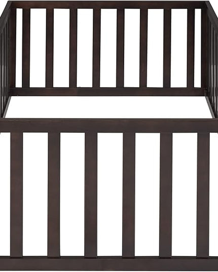 Multifunctional Twin Size Floor Bed with Safety Guardrails and Door, Montessori Sturdy Solid Wood Beds Frame, Easy Assembly and No Spring Need, for Boys and Girls Room, Walnut - LeafyLoom