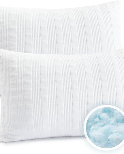 Cooling Pillows for Sleeping King Size Set of 2,Shredded Memory Foam Bed Pillow with Pillow Case-Double Sided Material,Adjustable Loft King Pillow for Side & Back Sleeper-Medium Firm - LeafyLoom