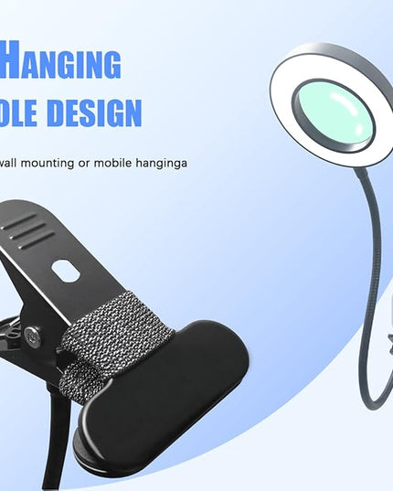 5X Magnifying Glass with Light for Crafts Hand Free, 3 Color LED Magnifying Lamp with Light Clamp, Desk Lamp with Magnifying Glass Light, Clip on Desk Light with Magnifying Glass Lamp, Magnifier lamp - LeafyLoom