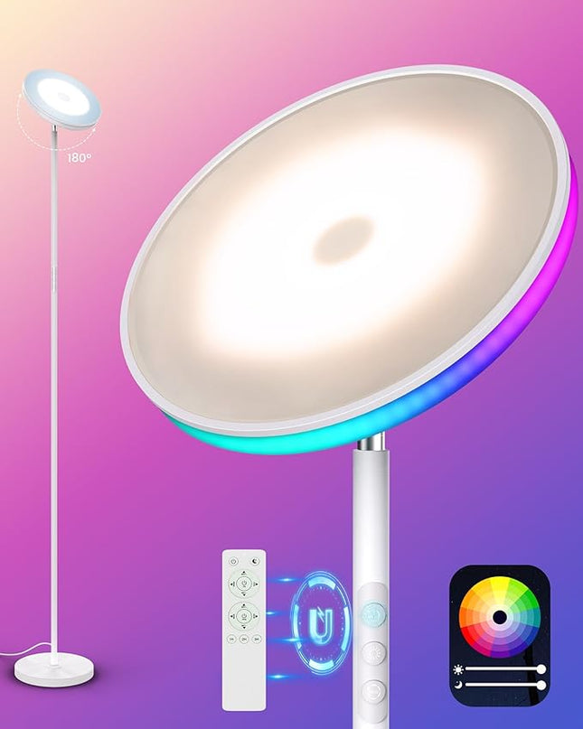 Floor Lamp, 42W 3700LM Modern Torchiere Sky LED Lamps, Super Bright Tall Standing Pole Light with Remote, 5 Color Temperatures,Memory Function & Touch Control for Living Room, Bedroom, Office(White) - LeafyLoom