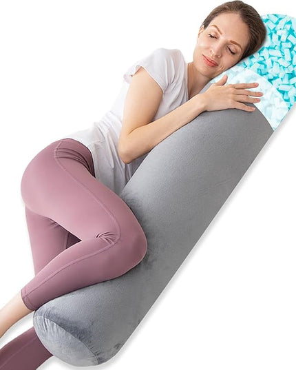 Body Pillow, Memory Foam Round Body Pillows for Adults, Firm Long Bolster Pillow for Bed, Cylinder Tube Roll Pillow with Velvet Cover, 47x7.87 Inches, Grey - LeafyLoom