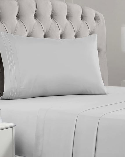 Mellanni Twin XL Sheets Set - 3 PC Iconic Collection Bedding Sheets & Pillowcases - Hotel Luxury, Extra Soft, Cooling Bed Sheets - Deep Pocket up to 16 inch (Twin Extra Long, Light Gray) - LeafyLoom