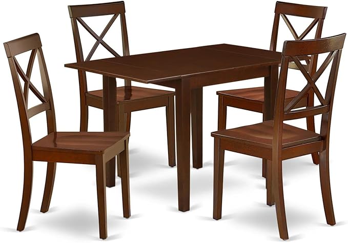 East West Furniture NDBO5-MAH-W Norden 5 Piece Room Furniture Set Includes a Rectangle Dining Table with Dropleaf and 4 Wood Seat Chairs, 30x48 Inch, Mahogany - LeafyLoom