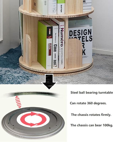 Heehee 2 Rotating Bookshelf 360 Display Floor Standing Bookcase Storage Rack for Kids&Adults Multi-Functional Bookshelf Organizer (2-Tier) - LeafyLoom