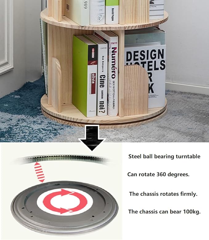 Heehee 2 Rotating Bookshelf 360 Display Floor Standing Bookcase Storage Rack for Kids&Adults Multi-Functional Bookshelf Organizer (2-Tier) - LeafyLoom