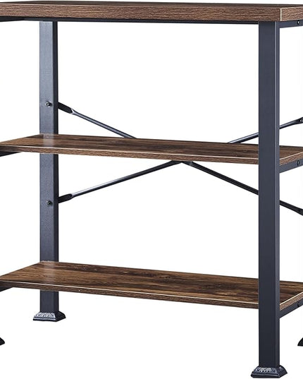 HOMBAZAAR Bookshelf, 3-Tier Vintage Industrial Book Shelf, Rustic Wood and Metal Bookcase and Bookshelves, Free Standing Storage Small Bookshelf for Living Room, Bedroom and Kitchen, Brown - LeafyLoom