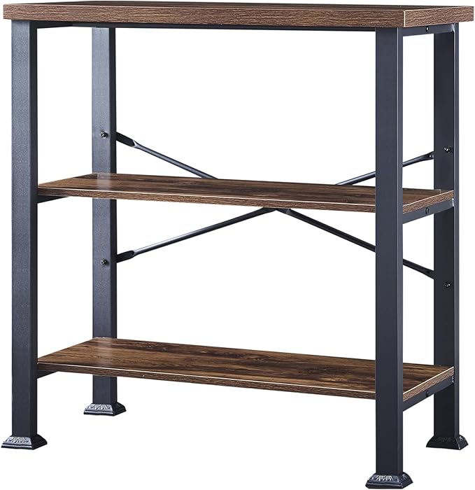 HOMBAZAAR Bookshelf, 3-Tier Vintage Industrial Book Shelf, Rustic Wood and Metal Bookcase and Bookshelves, Free Standing Storage Small Bookshelf for Living Room, Bedroom and Kitchen, Brown - LeafyLoom