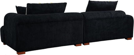 104" 4 Seaters Cloud Modular Corduroy Upholstery Sectional, Modern Living Room Upholstered Furniture Deep Seat Sofa & Couch with 4PCS Pillows and Rubber Wood Legs for Home Office Apartment, Black - LeafyLoom