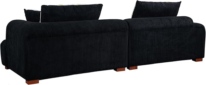 104" 4 Seaters Cloud Modular Corduroy Upholstery Sectional, Modern Living Room Upholstered Furniture Deep Seat Sofa & Couch with 4PCS Pillows and Rubber Wood Legs for Home Office Apartment, Black - LeafyLoom