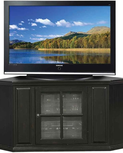 Leick Home 83285 One Door Corner TV Stand with Enclosed Storage For 50" TV's, Black Rub - LeafyLoom