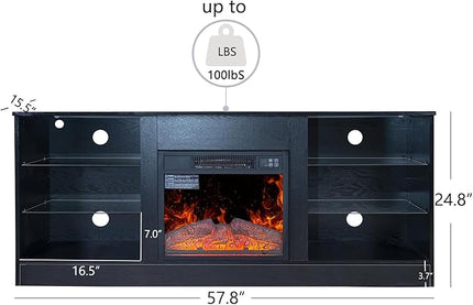 Fireplace TV Stand with LED Lights,Entertainment Center for TVs UP to 65" Televisions,Modern TV Console with Electric Fireplace for Living Room Bedroom - LeafyLoom