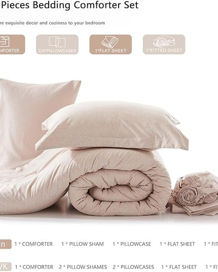 UNILIBRA 7 Pieces Bed in a Bag Full Size Comforter Sets, Taupe Full Bed Set Soft for All Seasons - Cationic Dyeing Bedding Set with Comforter, Flat Sheet, Fitted Sheet, Pillowcases & Shams - LeafyLoom
