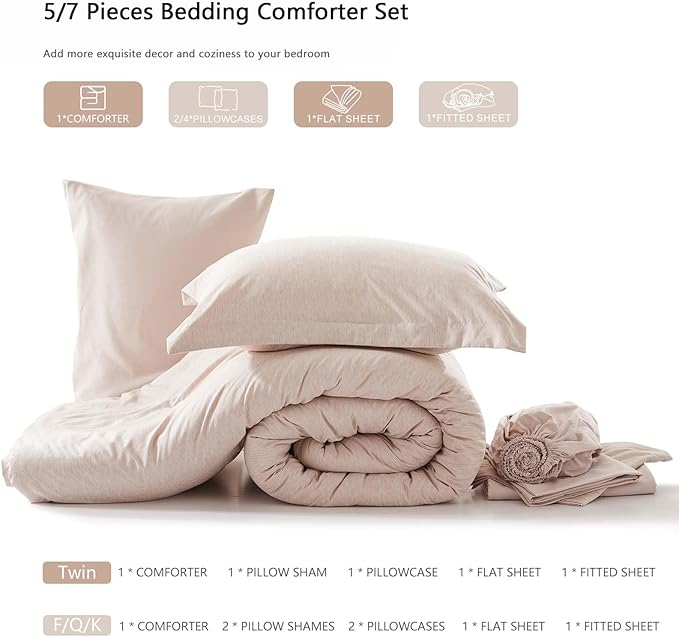 UNILIBRA 7 Pieces Bed in a Bag Full Size Comforter Sets, Taupe Full Bed Set Soft for All Seasons - Cationic Dyeing Bedding Set with Comforter, Flat Sheet, Fitted Sheet, Pillowcases & Shams - LeafyLoom