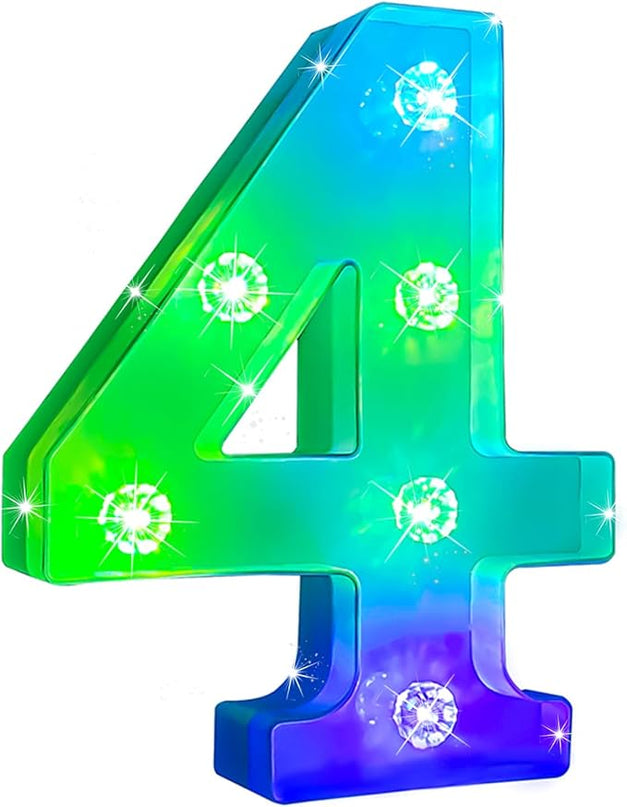 Decorative Led Light Up Number, Light Up Number Sign for Night Light Wedding Birthday Party Christmas Home Bar Decoration Number-(Number 4) - LeafyLoom