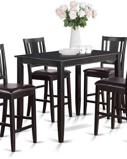 East West Furniture BUCK5-BLK-LC 5 Piece Kitchen Counter Set Includes a Rectangle Dining Table and 4 Faux Leather Dining Room Chairs, 30x48 Inch, Black - LeafyLoom