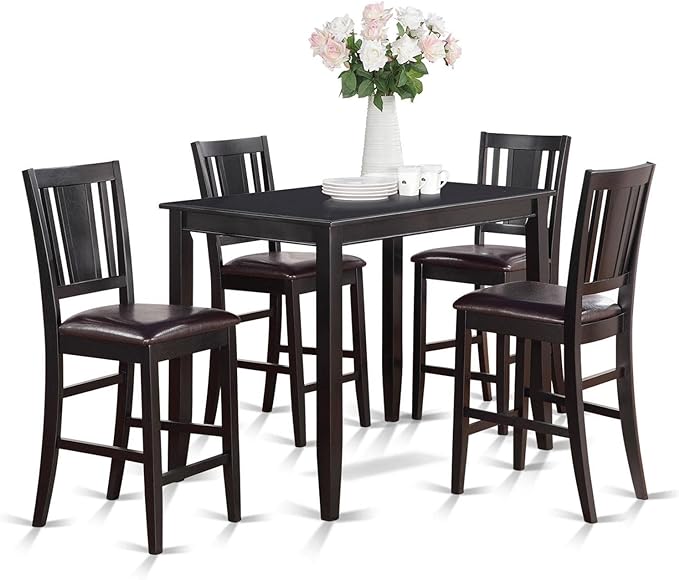 East West Furniture BUCK5-BLK-LC 5 Piece Kitchen Counter Set Includes a Rectangle Dining Table and 4 Faux Leather Dining Room Chairs, 30x48 Inch, Black - LeafyLoom
