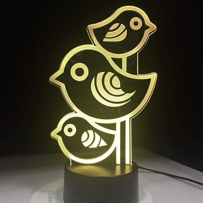 Lovely Little Birds 3D Night Lights,USB Charging LED Table Lamp Kid's Room Decors Optical Illusion 3D Arts Bedside Lamp Gifts for Kids Decor Gifts for Baby Son Daughter or Grand Daughter - LeafyLoom