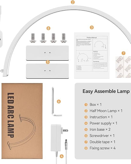 22inch Half Moon Light Nail Lamp for Desk, LED Nail Tech Lamp Lash Light for Professionals, Dimmable Lamp with Touch Controller, 3 Color Modes, 10 Brightness 3000K-6000K (White) - LeafyLoom