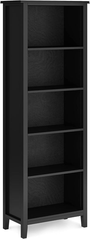 SIMPLIHOME Artisan SOLID WOOD 26 Inch Contemporary 5 Shelf Bookcase in Black, For the Living Room, Study Room and Office - LeafyLoom