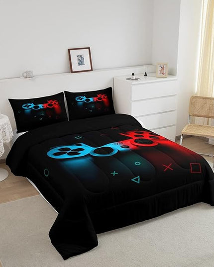 Erosebridal Boys Gamepad Comforter Set King,Play Gamer Bedding Set Kid Young Man Video Games Down for Teen Child Game Room Decor Black Classic Retro Gaming Quilt Duvet Set with Controller Button - LeafyLoom