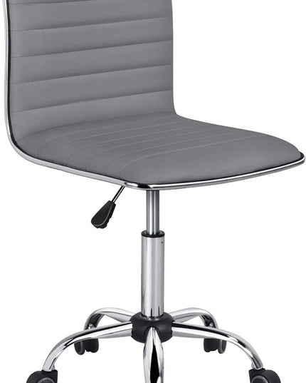 Yaheetech PU Leather Office Chair Task Chair, Ribbed Armless Desk Chair, Adjustable Low Back Executive Chair with Wheels Grey - LeafyLoom