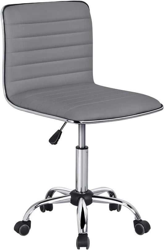 Yaheetech PU Leather Office Chair Task Chair, Ribbed Armless Desk Chair, Adjustable Low Back Executive Chair with Wheels Grey - LeafyLoom