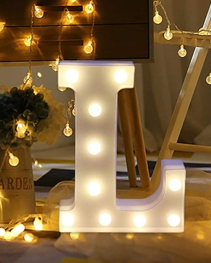 LED Marquee Letter Lights Sign L 26 Alphabet Light Up Letters Sign for Night Light Wedding Birthday Party Battery Powered Christmas Lamp Home Bar Decoration (L) - LeafyLoom