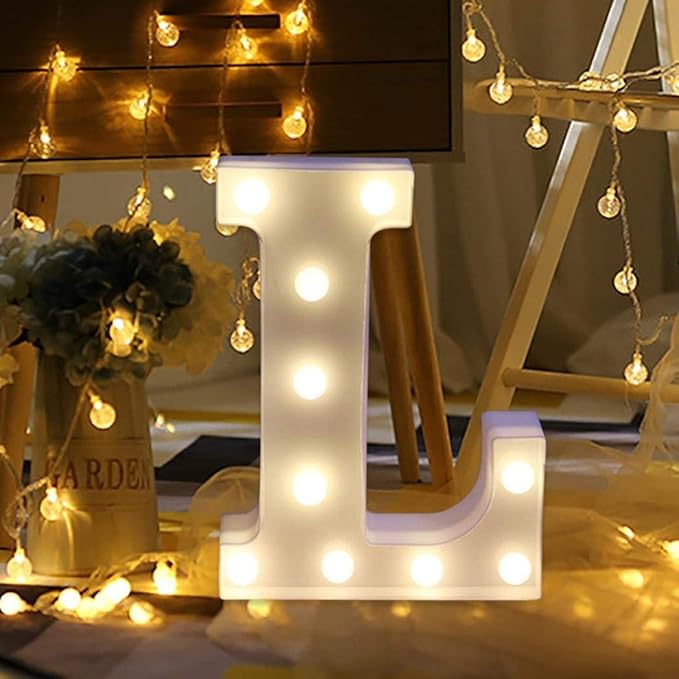 LED Marquee Letter Lights Sign L 26 Alphabet Light Up Letters Sign for Night Light Wedding Birthday Party Battery Powered Christmas Lamp Home Bar Decoration (L) - LeafyLoom