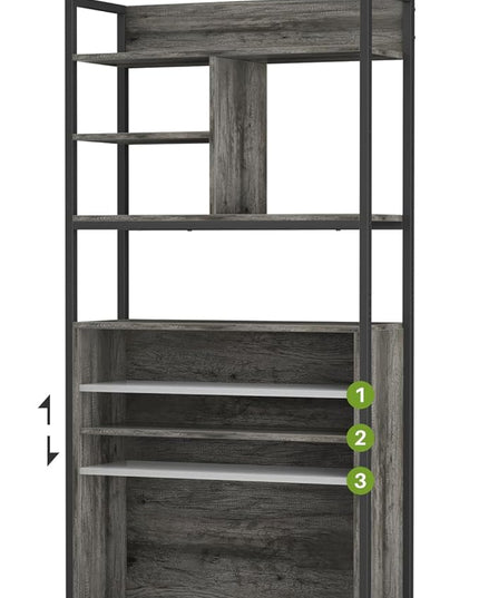 armocity Industrial Bookshelf, 6 Tier Tall Bookshelves Wood Metal Frame Standing Bookcase, Display Book Shelf with Adjustable Storage Shelves for Home Office, Living Room, Bed Room, Grey Oak - LeafyLoom
