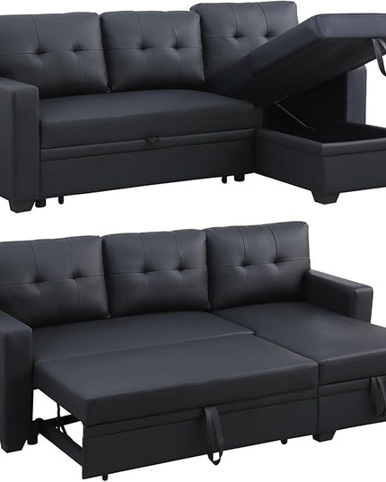 4-in-1 Modular Sofa Bed Convertible Living Room Furniture Sets Upholstered, L Shaped Sectional Comfy Couch with Reversible Storage Chaise for Apartment, Studio, Office, Dark Gray-5 - LeafyLoom